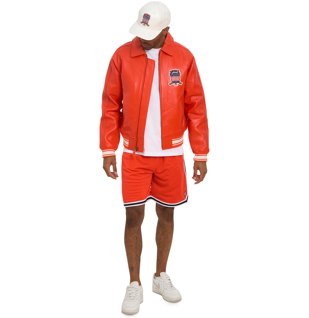 Avirex Icon Orange Leather Bomber Jacket