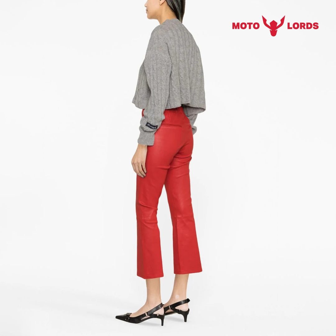Plus Size High Rise Leather Pants in Red for Women