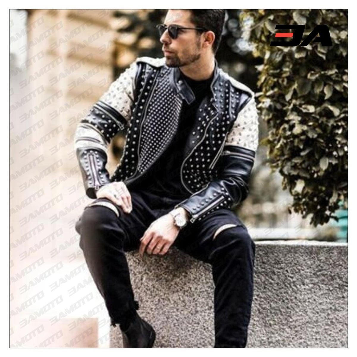 New Handmade Men's Black and white Fashion Studded Punk Style Stylish Jacket