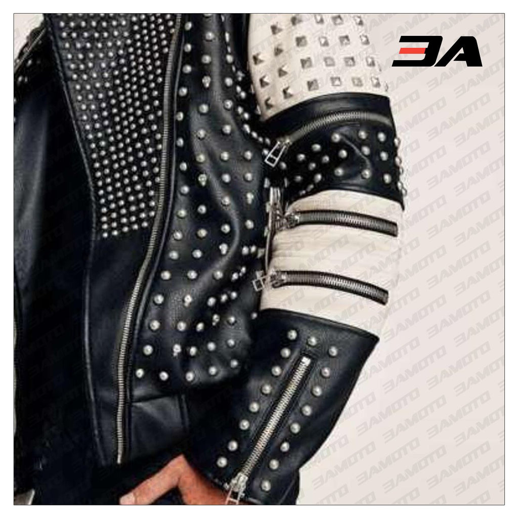 New Handmade Men's Black and white Fashion Studded Punk Style Stylish Jacket
