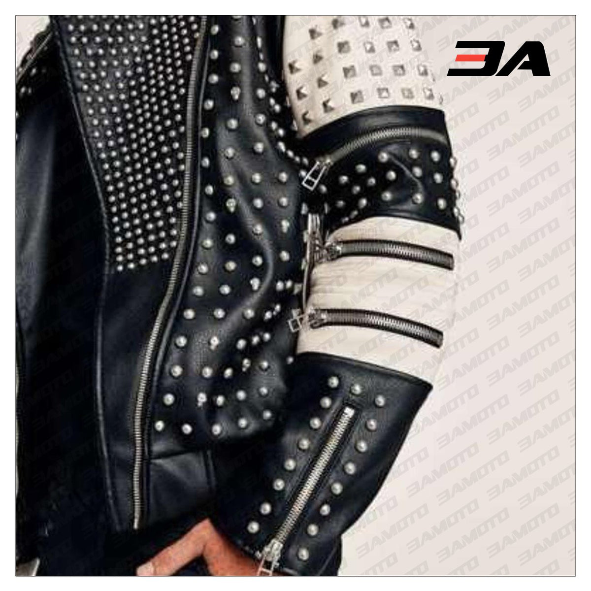 New Handmade Men's Black and white Fashion Studded Punk Style Stylish Jacket