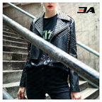 New Handmade Women's Black Fashion Studded Punk Style Leather Jacket