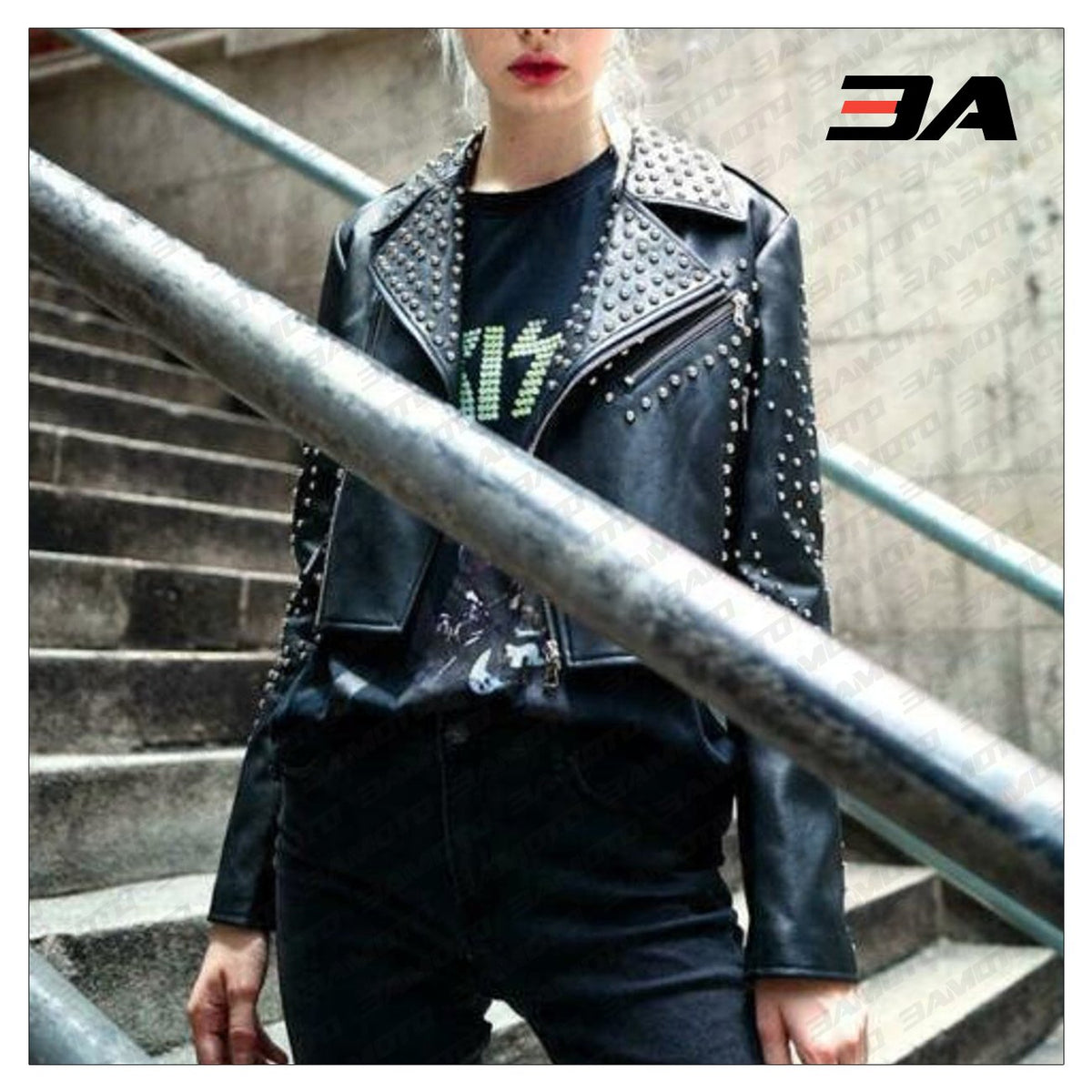 New Handmade Women's Black Fashion Studded Punk Style Leather Jacket