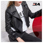 New Handmade Women's Black Fashion Studded Punk Style Leather Jacket