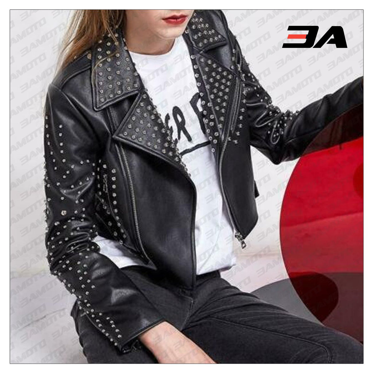 New Handmade Women's Black Fashion Studded Punk Style Leather Jacket