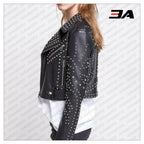 New Handmade Women's Black Fashion Studded Punk Style Leather Jacket