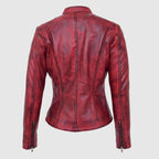 Womens Leather Standing Collar Jacket Becky Burnt Red