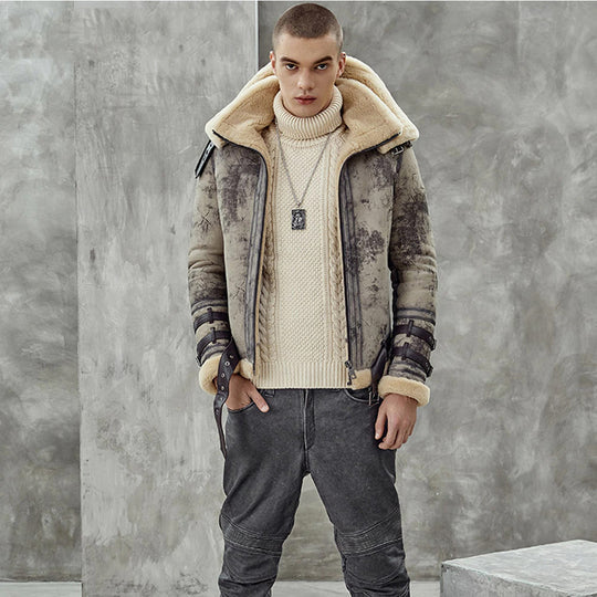 RAF Double Collar Waxed RAF Flying Sheepskin Shearling Jacket Coat