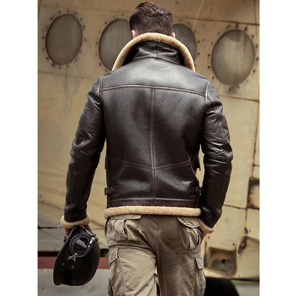 Men's Brown RAF Flight Sheepskin Shearling Leather Jacket Coat