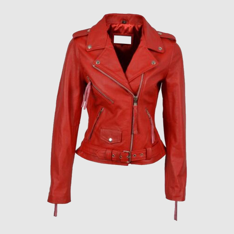 Brando Red Cowhide Leather Biker Jacket