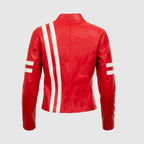 Women's Red Racer Lamb Leather Jacket Coat