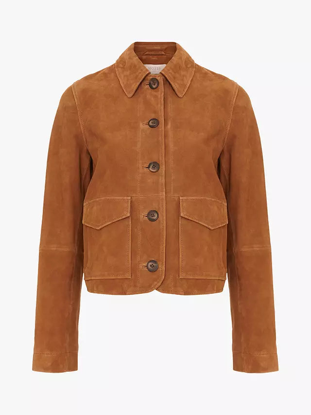 Hobbs Ashlee Button Suede Jacket Tan