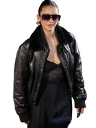 Nina Dobrev Paris Fashion Show 2026 Fur Leather Jacket