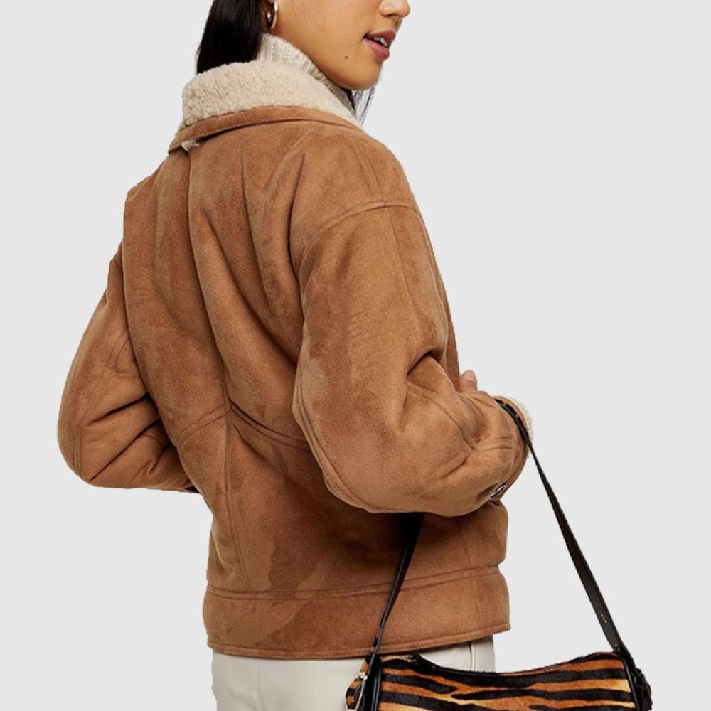 Nutty Brown Faux Shearling Leather Jacket