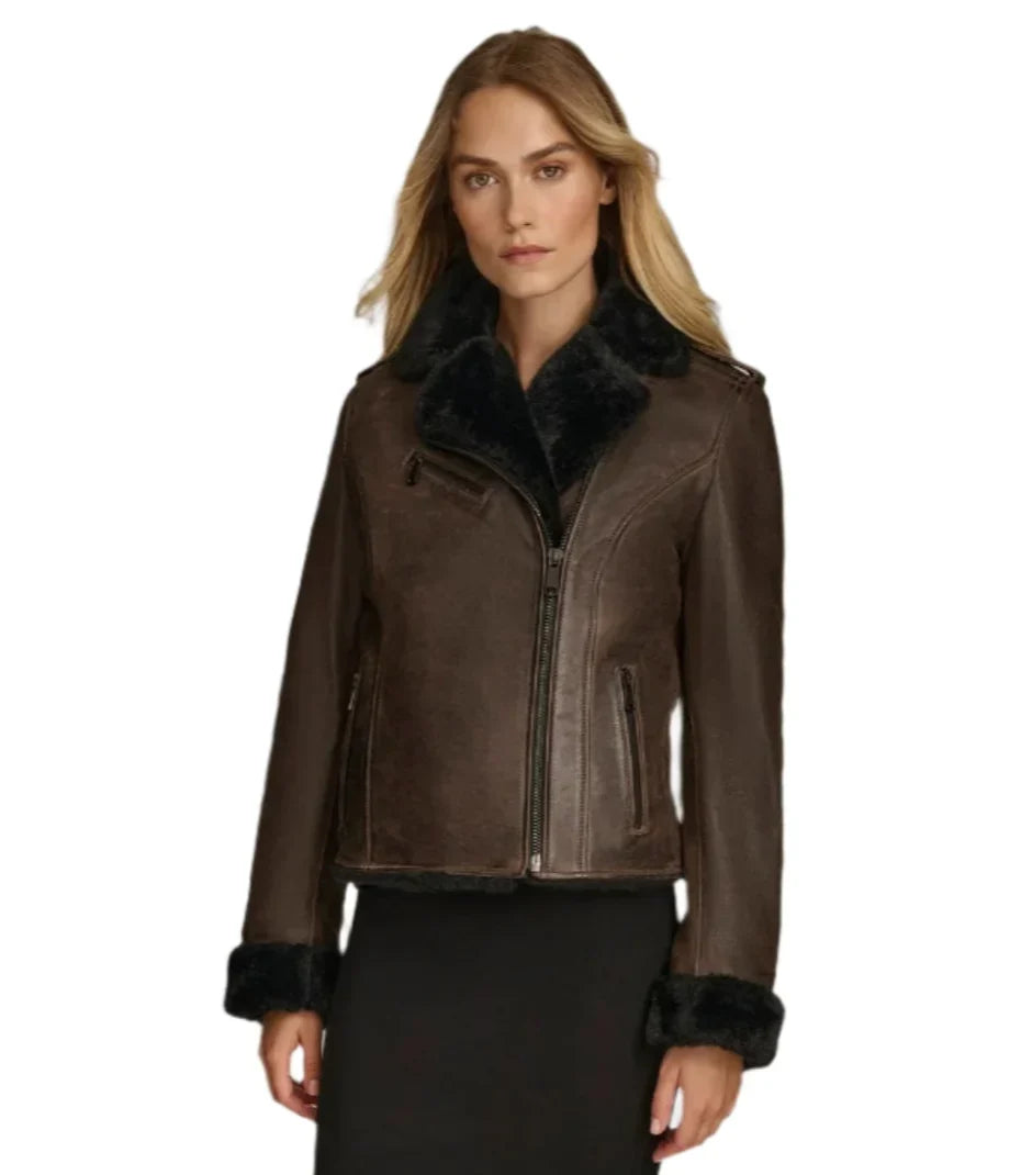 Womens Oaklynn Brown Leather Jacket