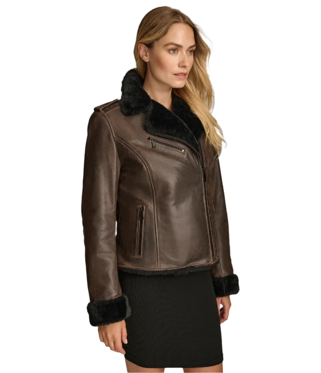 Womens Oaklynn Brown Leather Jacket