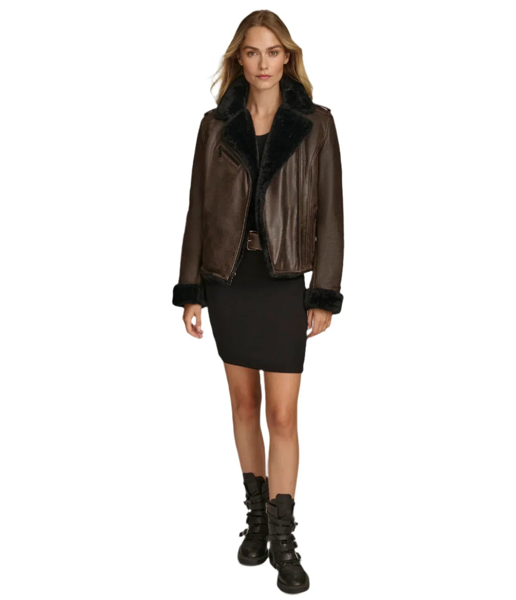 Womens Oaklynn Brown Leather Jacket