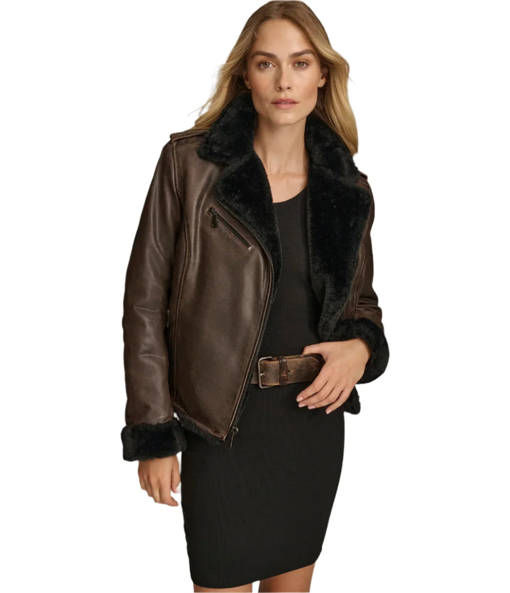 Womens Oaklynn Brown Leather Jacket