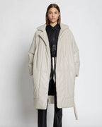 Off White Faux Leather Puffer Trench Coat - Chic & Insulated