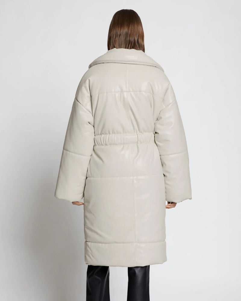 Off White Faux Leather Puffer Trench Coat - Chic & Insulated