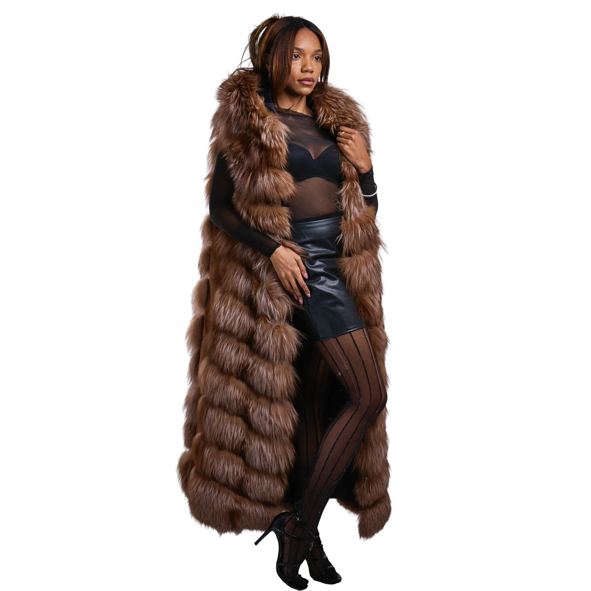 Full Length Fox Fur Chevron-Cut Vest