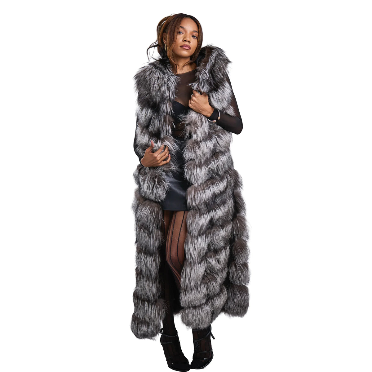Full Length Fox Fur Chevron-Cut Vest
