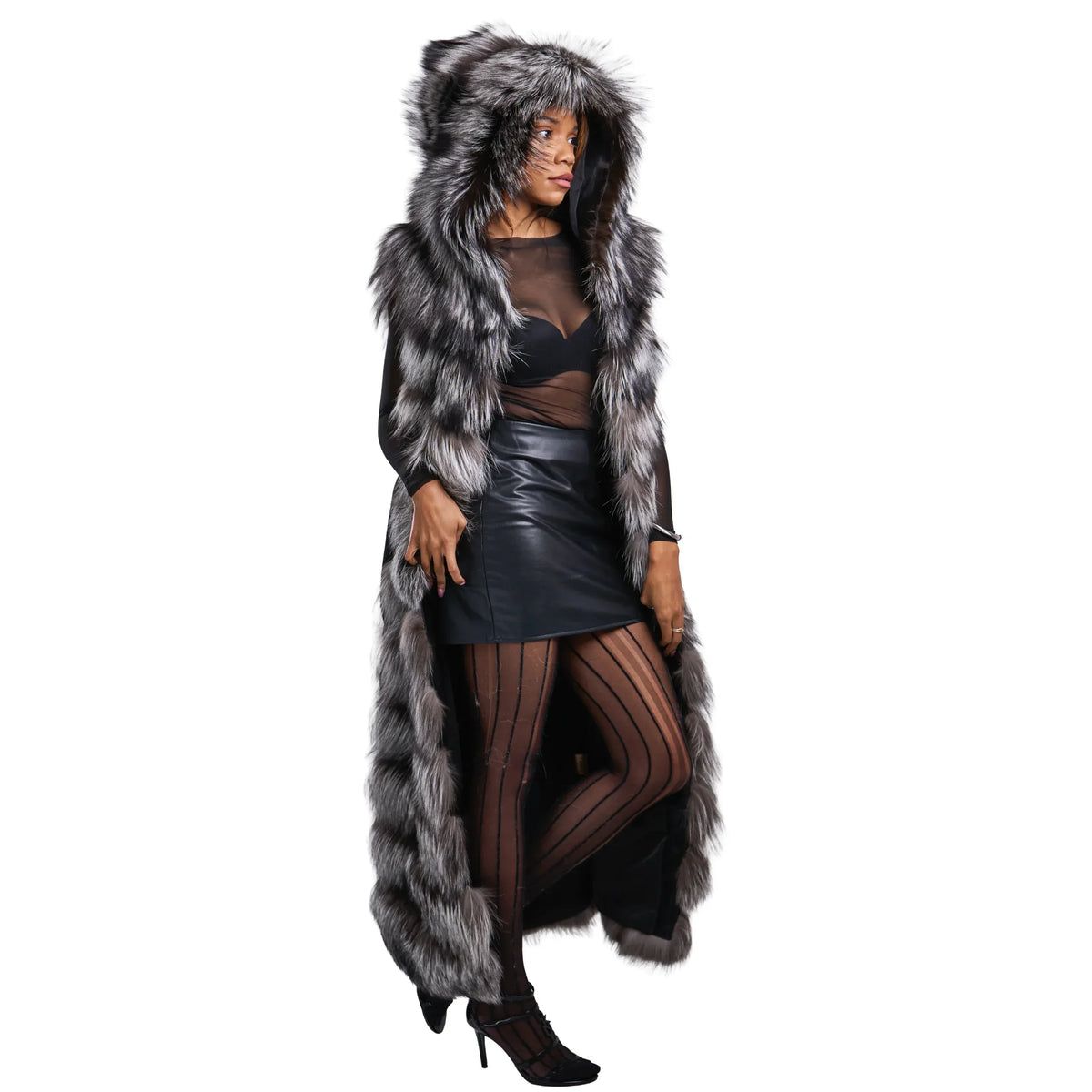 Full Length Fox Fur Chevron-Cut Vest