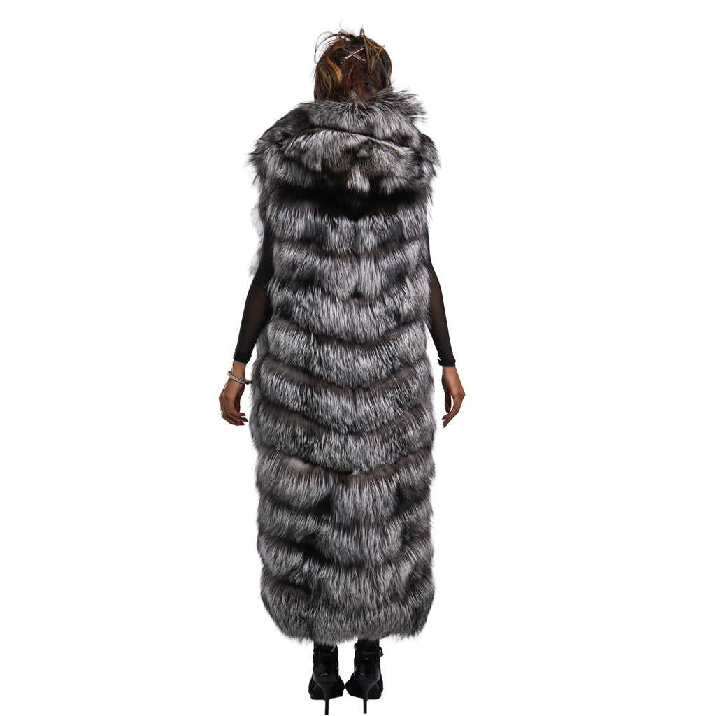 Full Length Fox Fur Chevron-Cut Vest