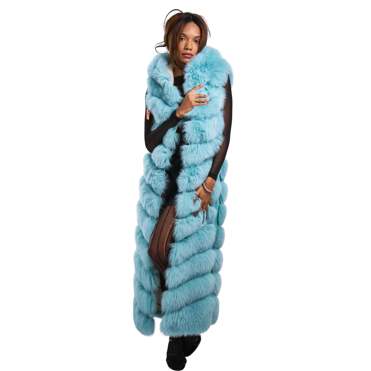 Full Length Fox Fur Chevron-Cut Vest
