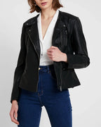 Black Asymmetrical Leather Jacket for Women
