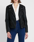 Black Asymmetrical Leather Jacket for Women