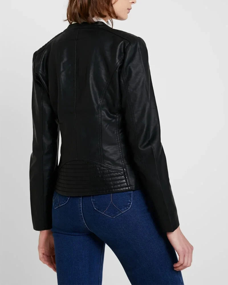 Black Asymmetrical Leather Jacket for Women