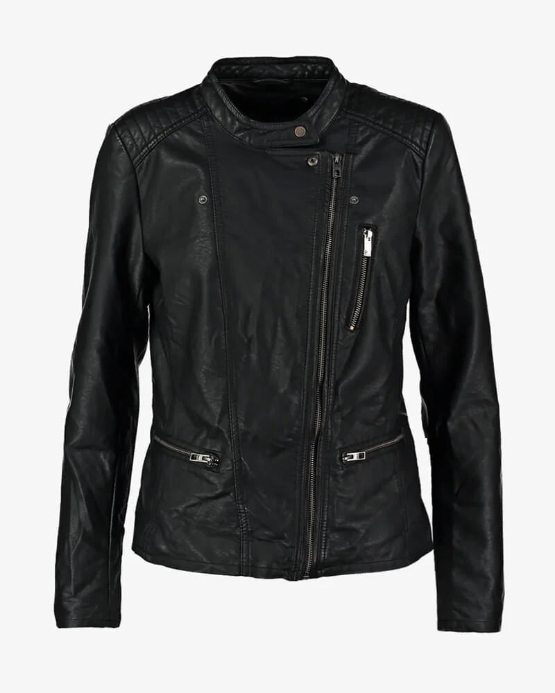 Black Asymmetrical Leather Jacket for Women