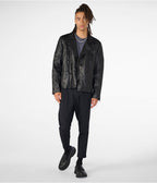 Men's Black Leather Moto Jacket with Removable Hood