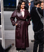 Only Murders in the Building Selena Gomez Brown Leather Coat