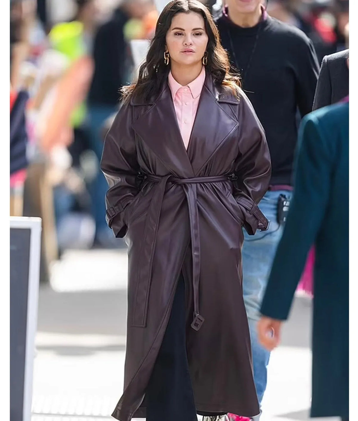 Only Murders in the Building Selena Gomez Brown Leather Coat