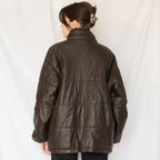 Womens Brown Leather Oversized Puffer Jacket