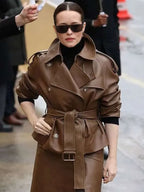 PFW 2026 Claire Foy Brown Leather Jacket