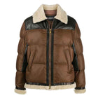 Men’s Front Full-Zipped Puffer Leather Jacket - Sleek & Warm