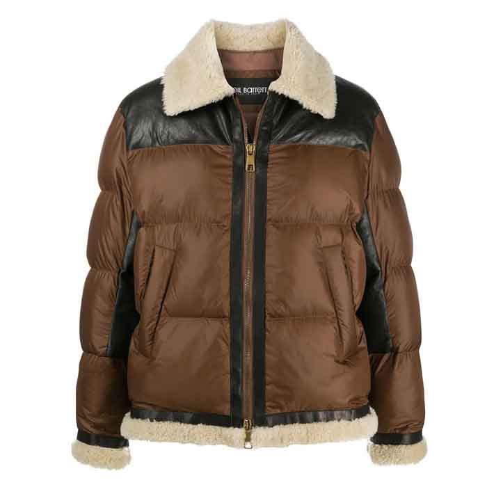 Men’s Front Full-Zipped Puffer Leather Jacket - Sleek & Warm
