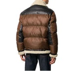 Men’s Front Full-Zipped Puffer Leather Jacket - Sleek & Warm