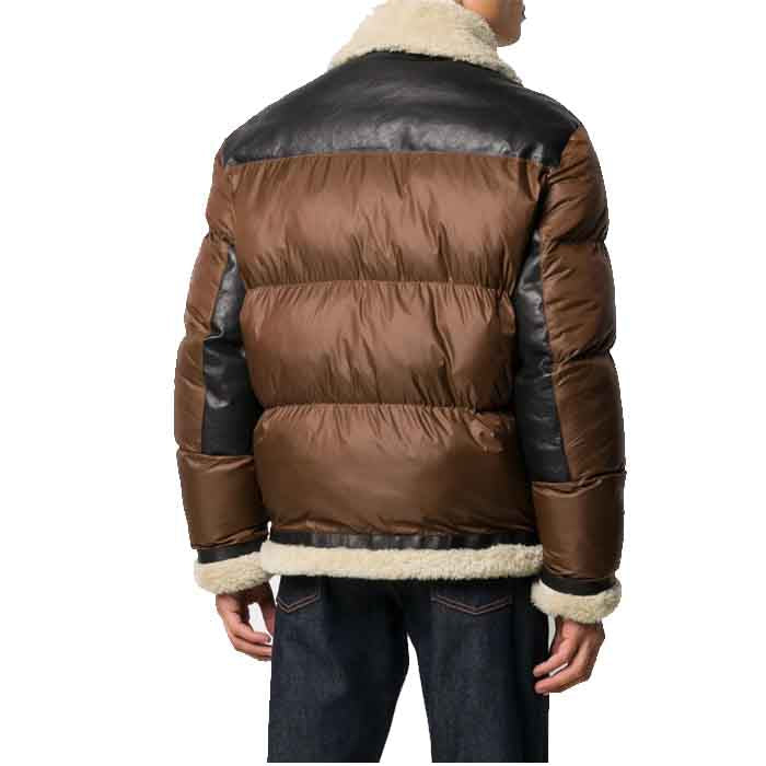 Men’s Front Full-Zipped Puffer Leather Jacket - Sleek & Warm