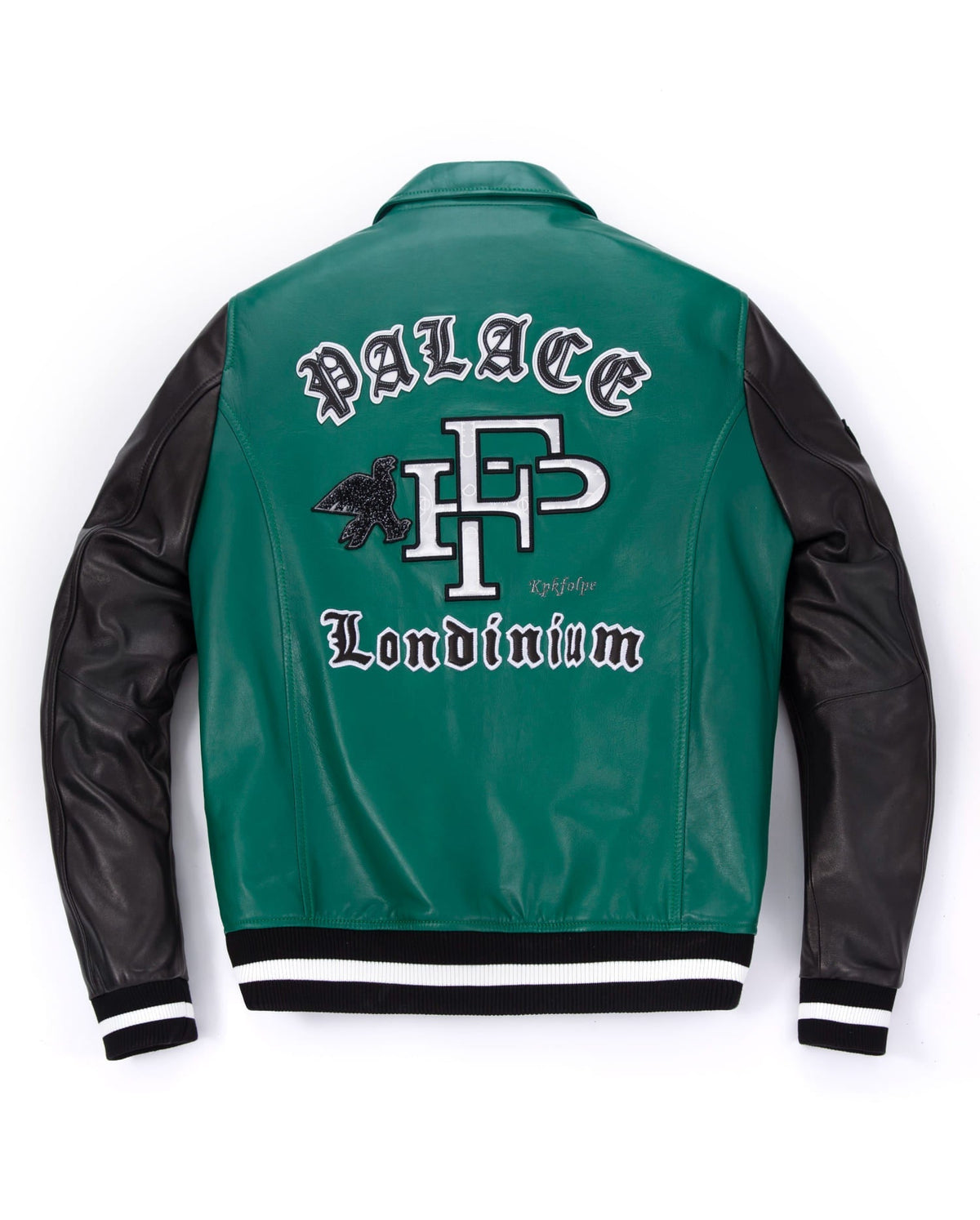 Patched Splicing Genuine Leather Bomber Varsity Jacket