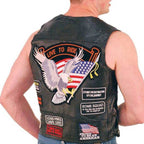 Mens Patched Motorcycle Leather Vest