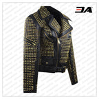 Personalized Leather Jacket Zipper Short Jacket, Street Jacket, Biker Jacket Black Outwear, Moto Studded Punk Rock Mod Black Leather Jacket