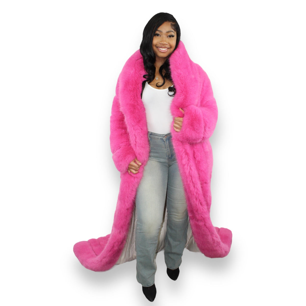 Faux Full Length Dragging Coat