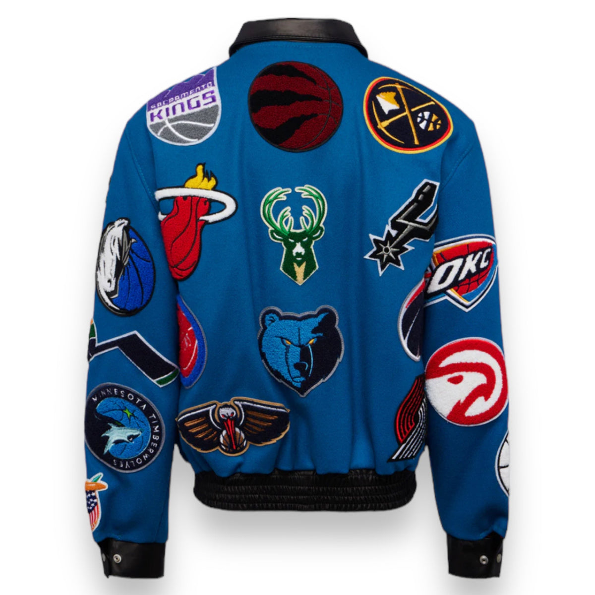 Jeff Hamilton NBA Collage Wool and Leather Jacket
