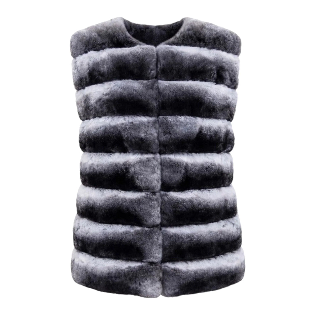 Collarless Waist Length Chinchilla Vest