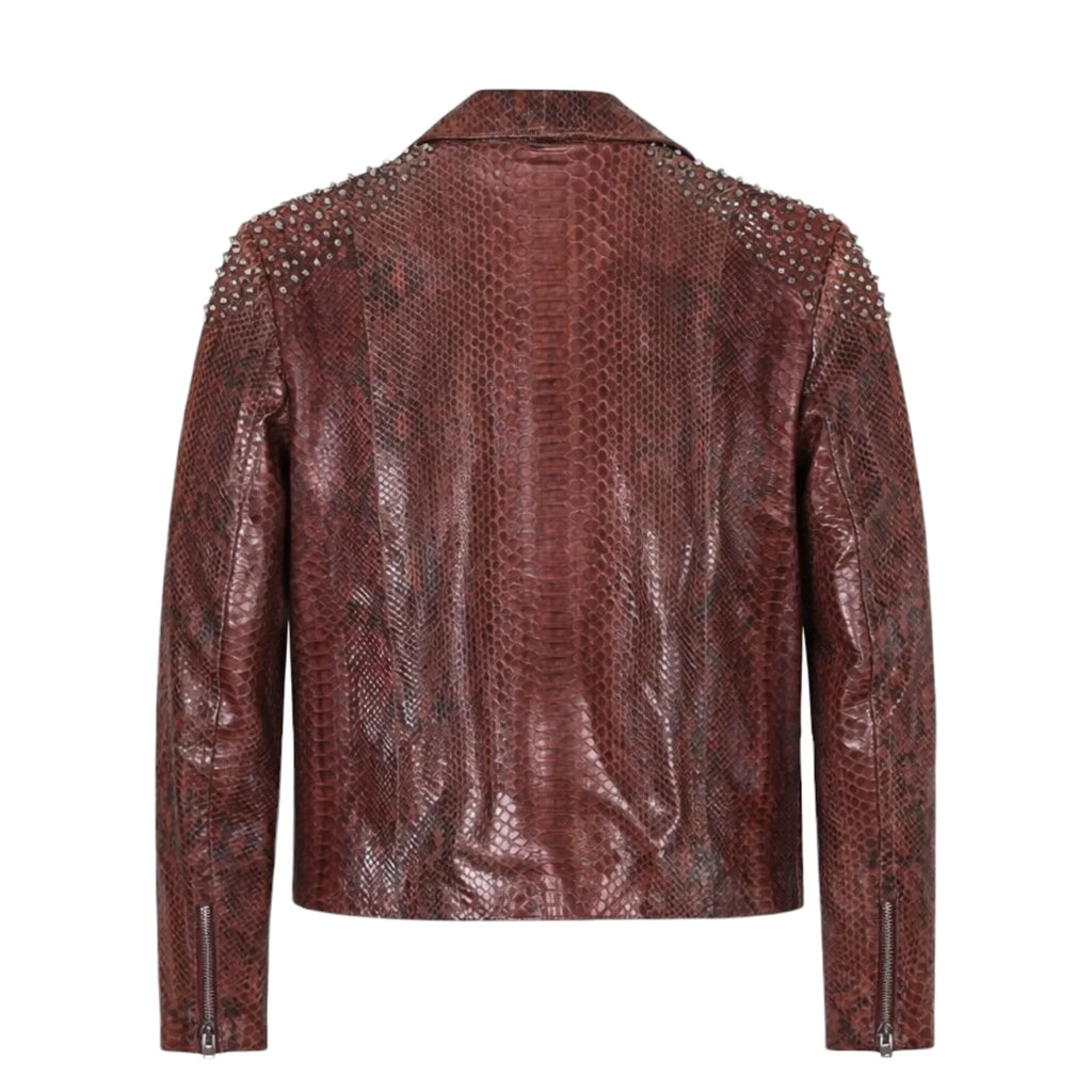 Red Biker Style Full Skin Python Jacket with Spikes