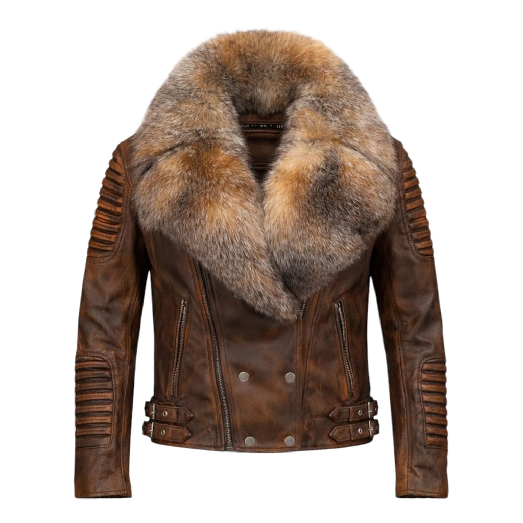 Women's Moto Jacket With Fox Collar